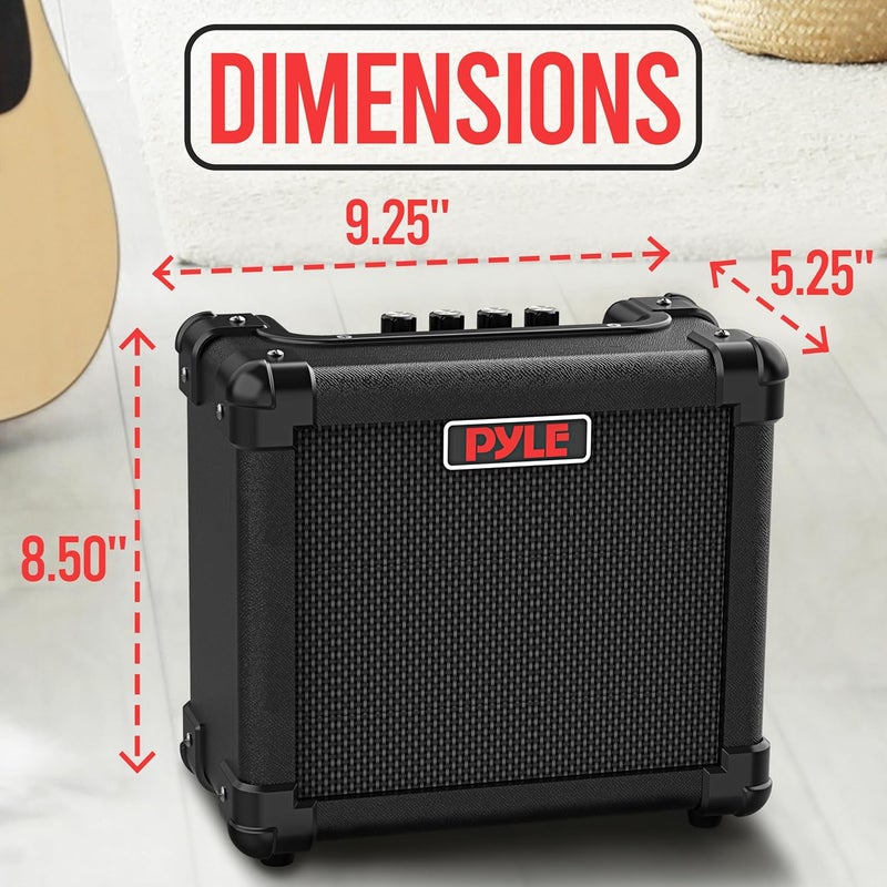 Pyle Portable Electric Guitar Amp - Battery or Wall Power Mini 10 Watt Mini Practice Instrument Amplifier w/ 5" High Definition Speaker, Headphone Out, Volume, Bass, Treble, Distortion, Gain Controls - Image 3